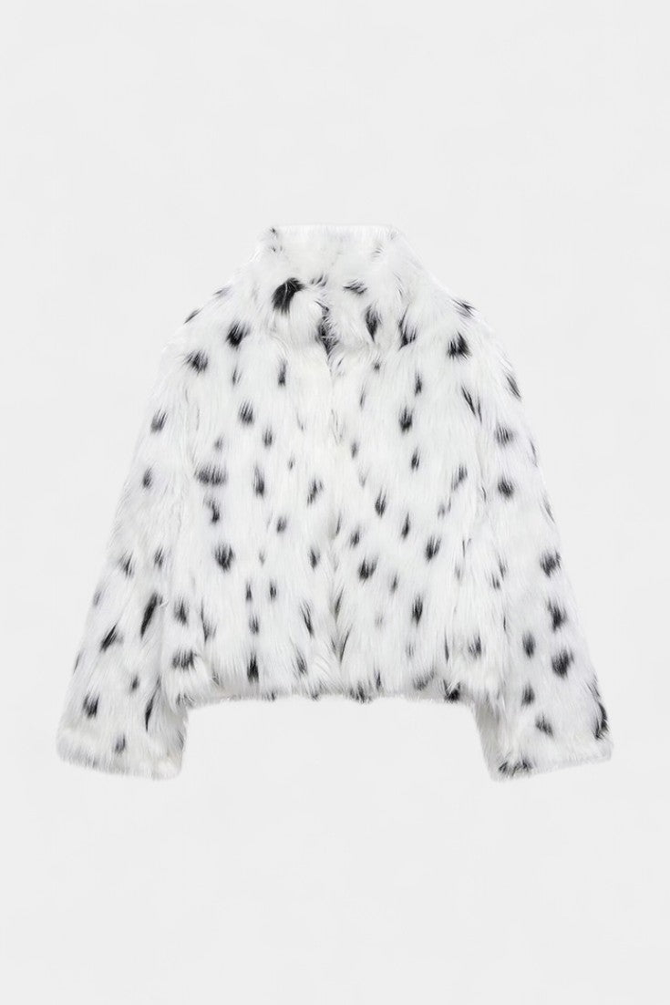 Grazina Manteau en Fausse Fourrure à Imprimé Léopard et Col Oversize