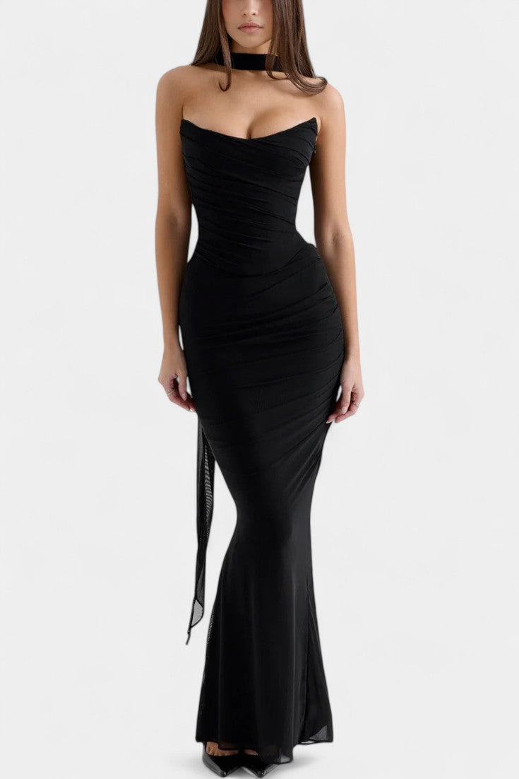 Blair Robe Maxi à Corset Structuré et Jupe Froncée