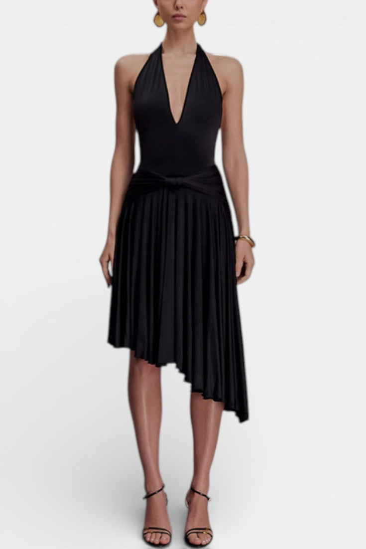 Rosie Robe Midi Rose Ajustée Asymétrique à Col Halter
