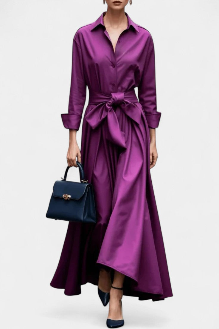 Lioren Robe Chemise en Sergé de Coton avec Nœud à la Taille