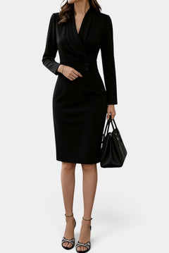 Robe mi-longue noire Mahaute Aafke avec blazer à col croisé et ceinture à la taille, élégante et tendance.