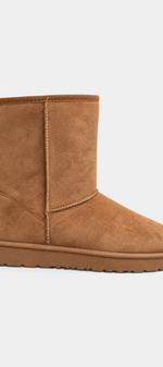 Mahaute Boryana tan mid-calf boots with a soft suede-effect finish, rounded toe, and thick lugged sole.