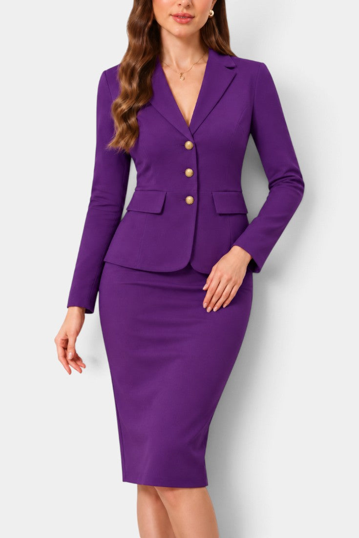 Clervie - Ensemble Tailleur Blazer Cintré & Jupe Crayon Mi-Longue