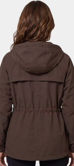 Parka marron Mahaute Solenza à capuche avec taille ajustable et poches plaquées, veste d'extérieur chaude et élégante.