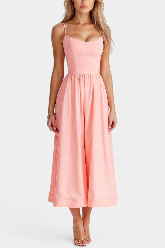 Marvelle Robe Midi Sans Manches en Tissu Fluide