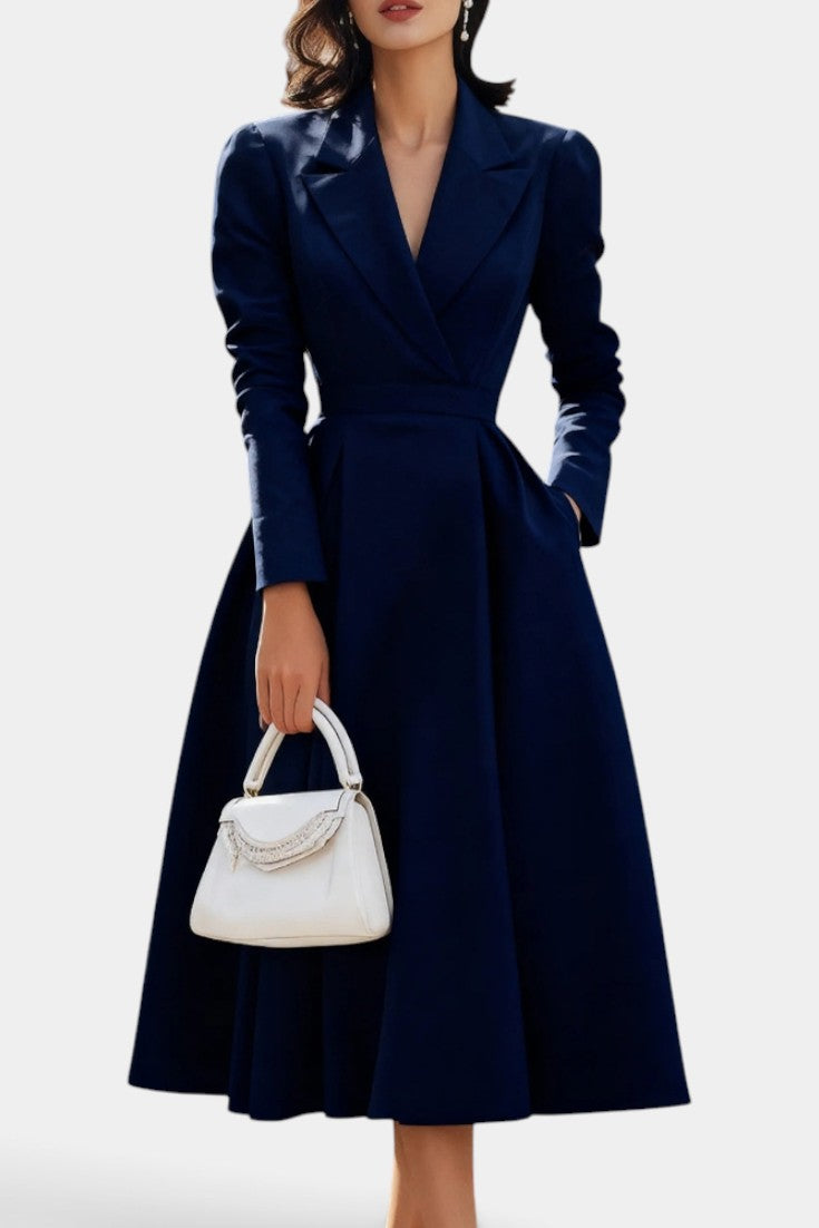 Olyvia Robe Longue Trapèze Vintage à Col Chemise et Décolleté en V