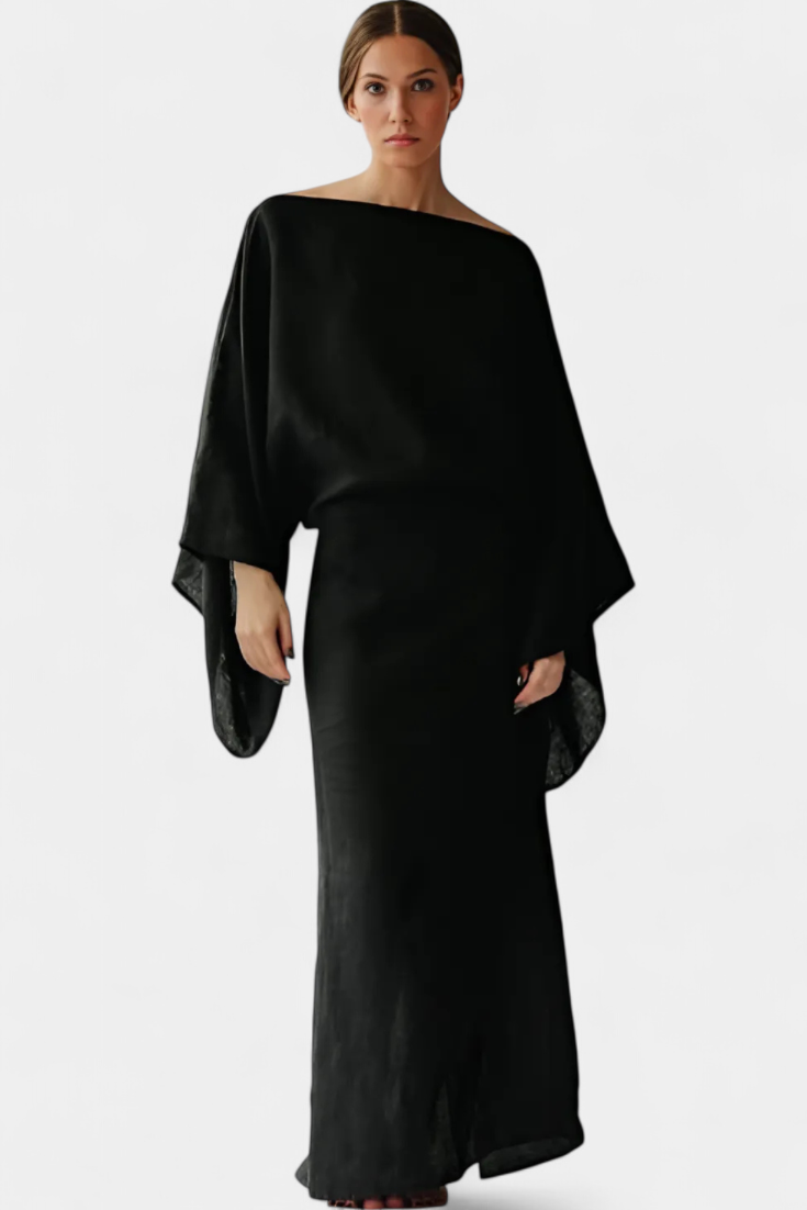 Kamilia Robe Kimono Midi en Lin et Coton avec Ceinture Assortie