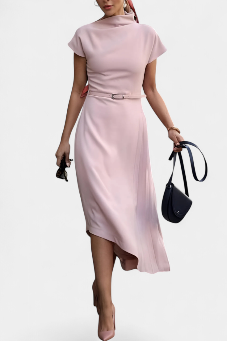 Florence Robe Asymétrique à Col Haut et Coupe Décontractée