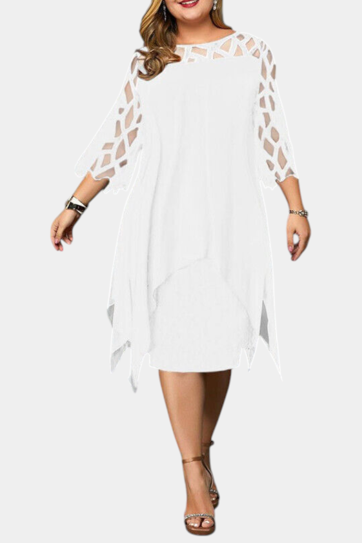 Yana Robe Midi à Décolleté Rond et Manches en Dentelle