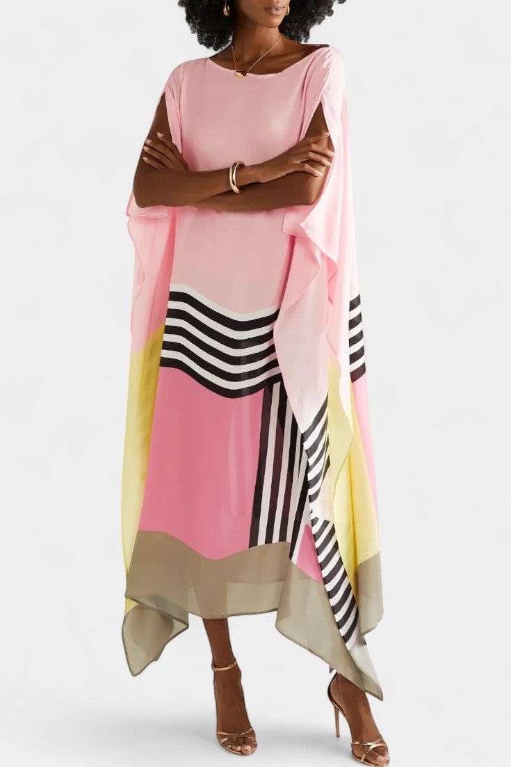 Elenora - Vestido Caftán Estampado Gráfico Bajo Pañuelo