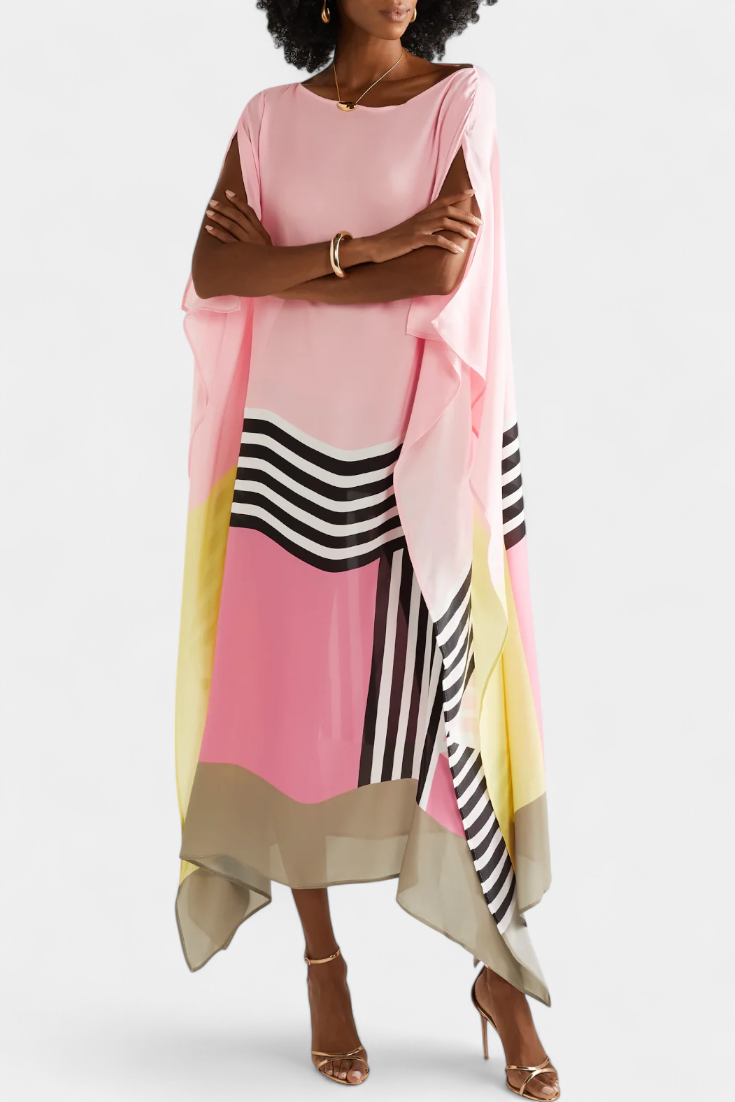 Elenora Caftan à Imprimé Géométrique et Coupe Chauve-Souris