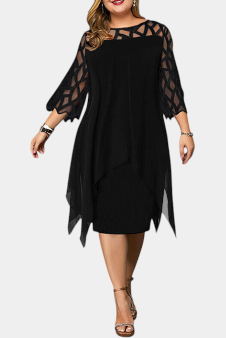 Yana Robe Midi à Décolleté Rond et Manches en Dentelle