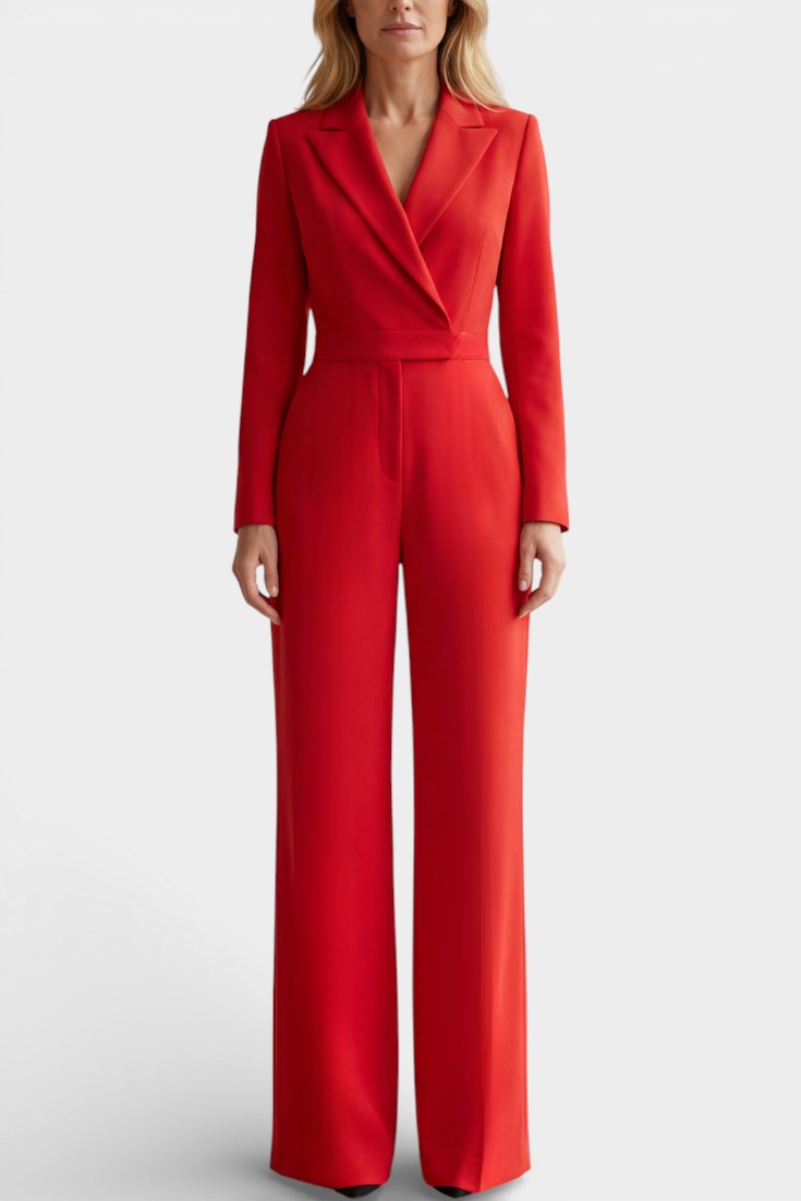 Shakira Combinaison Tailleur Fluide à Col Revers et Taille Ceinturée