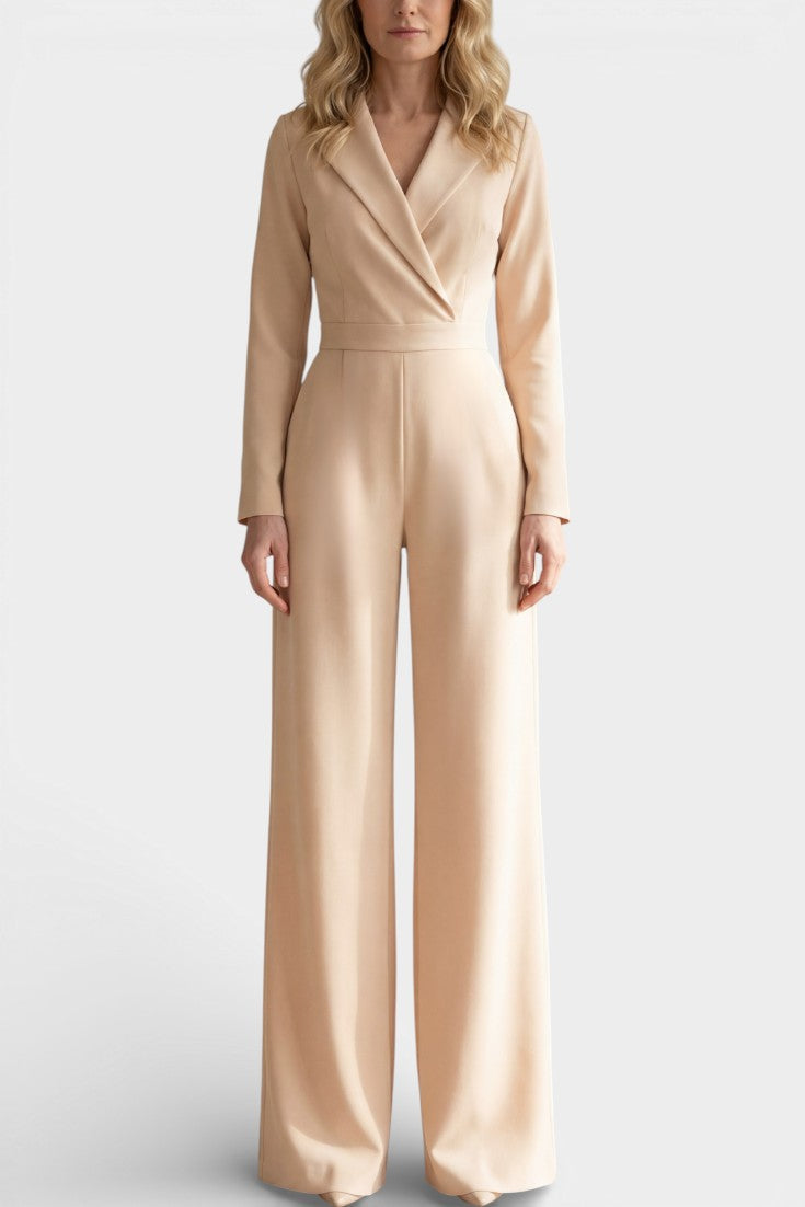 Shakira Combinaison Tailleur Fluide à Col Revers et Taille Ceinturée