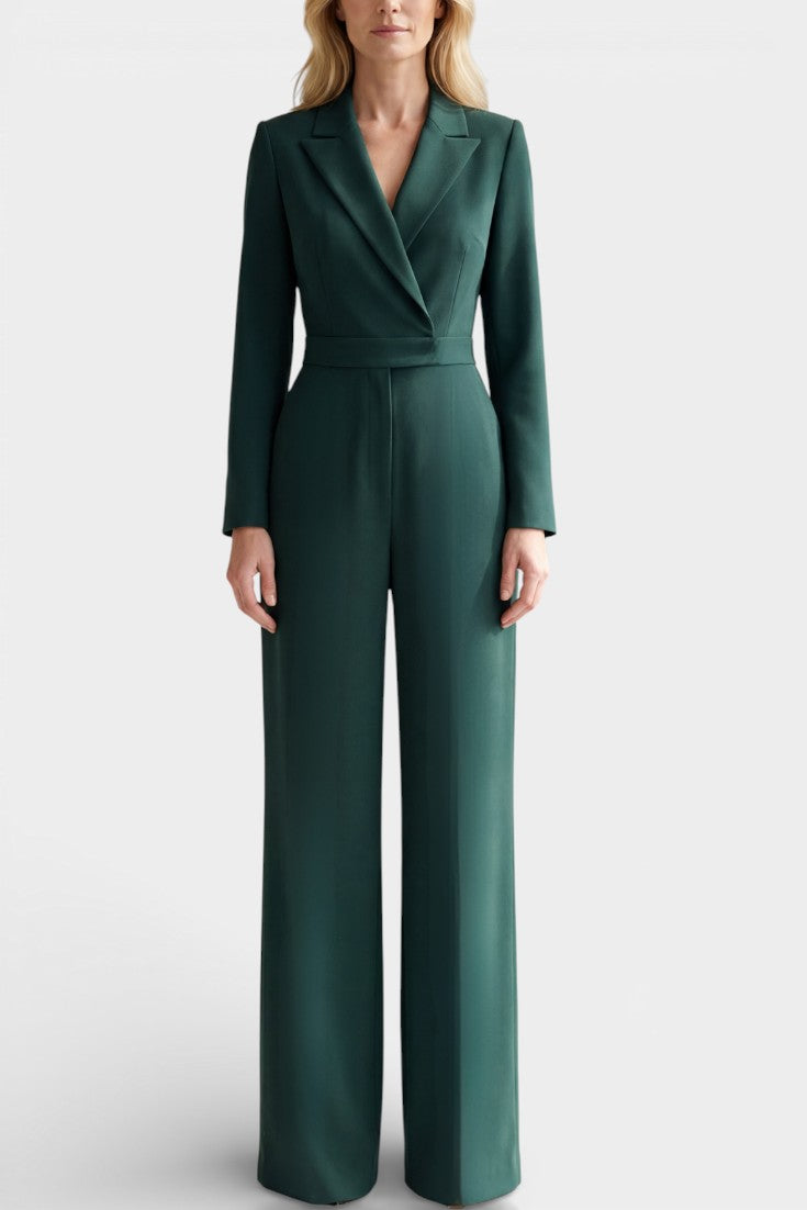 Shakira Combinaison Tailleur Fluide à Col Revers et Taille Ceinturée