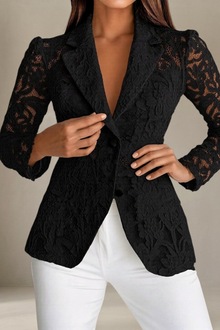 Corentine - Blazer Dentelle Col Tailleur Cintré